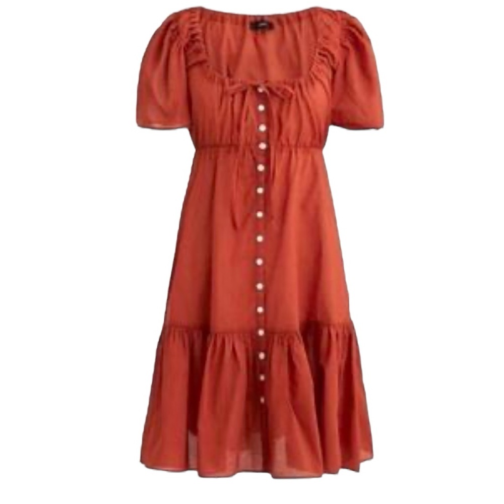 100% Cotton J.Crew Terracotta Clay Rust Voile Tiered ButtonDown Dress Size Small